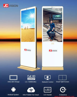 Android/Windows OS 65 cala Biały podłogowy stand Digital Signage do wyświetlania 4k- 7/24 D/H