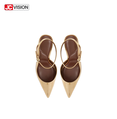 JCVISION Wąskie palce Slingback Pumpy Lustro metalowe Skóra wegana Wysokie sztylety Obcasy D'Orsay Strona buty